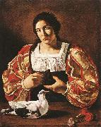 CECCO DEL CARAVAGGIO Woman with a Dove sdv oil